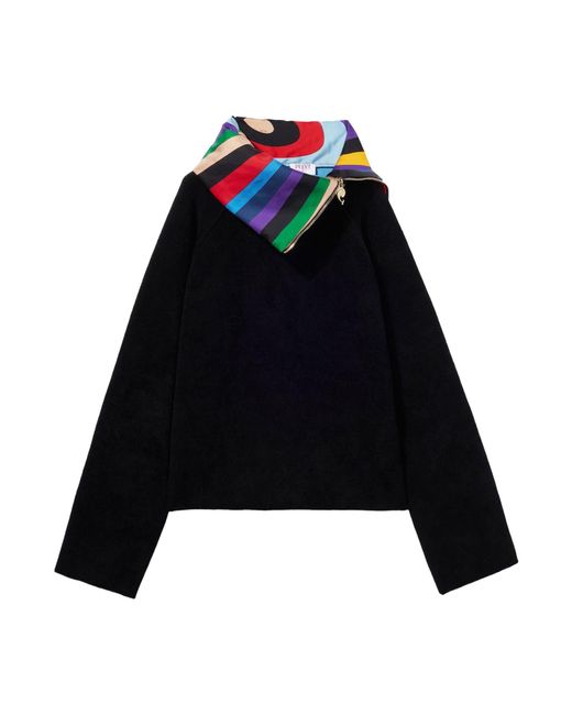 Emilio Pucci Black Iride-Print Trim Velvet Sweater