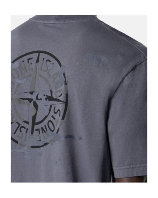 Stone Island Blue Logo Detailed Crewneck T-Shirt for men