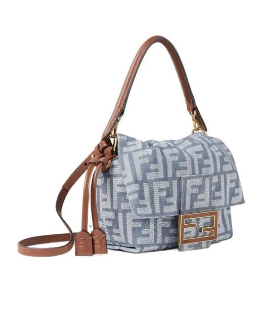 Fendi Gray Denim-Effect Ff Jacquard Bag