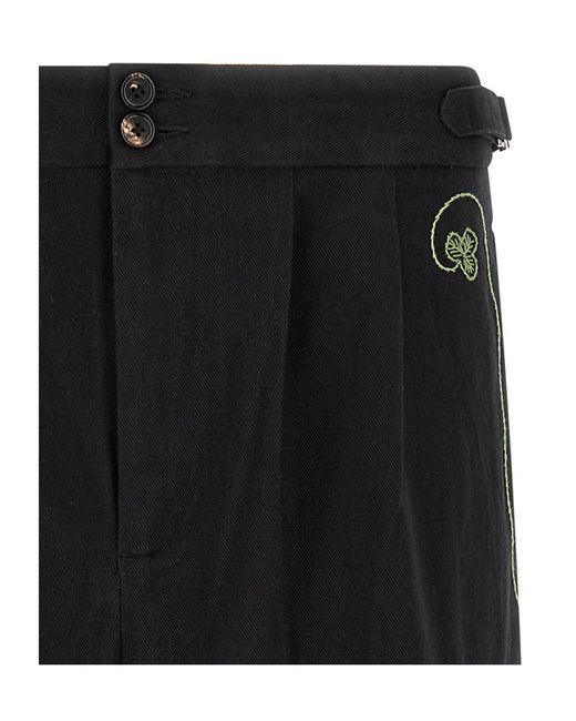 Bode Black Lucky Draw Cropped Casual Pants for men