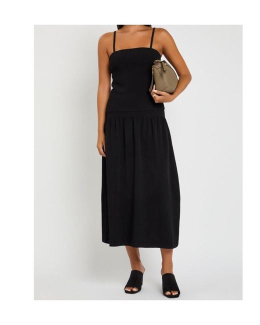 Vince Black Pleated Stretch-Knit Midi Skirt