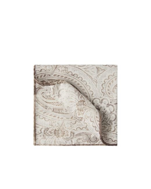 Brunello Cucinelli White Printed Silk Pocket Square for men