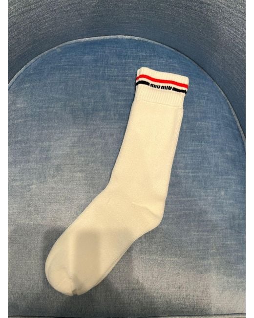 Miu Miu White Stripe Detailed Socks