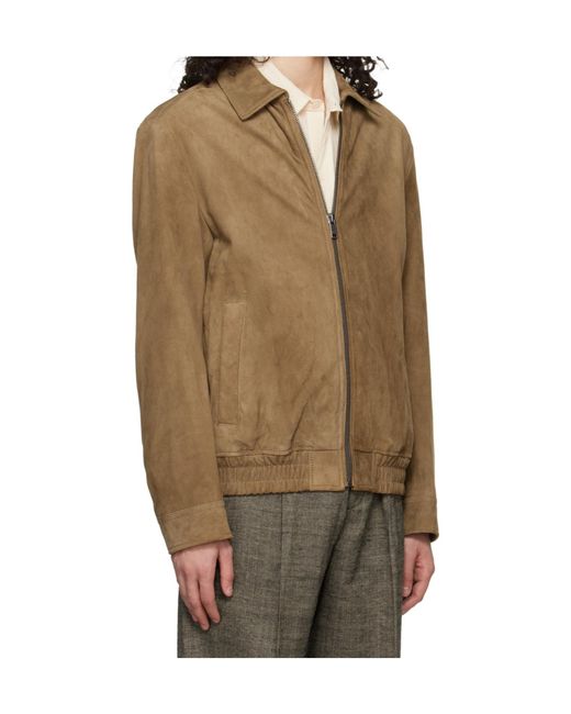 Boss Brown Long-Sleeved Leather Jacket for men