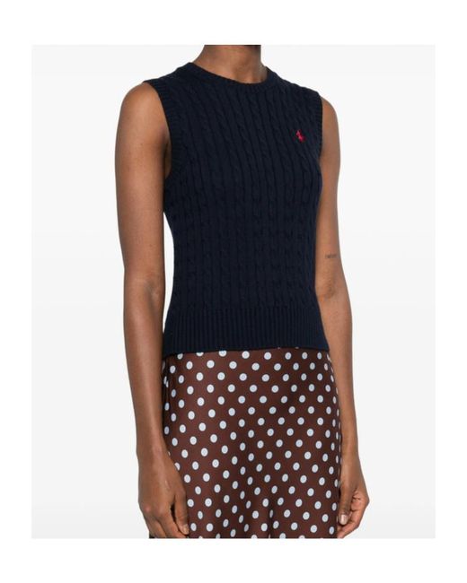 Polo Ralph Lauren Blue Cable Knit Sleeveless Sweater