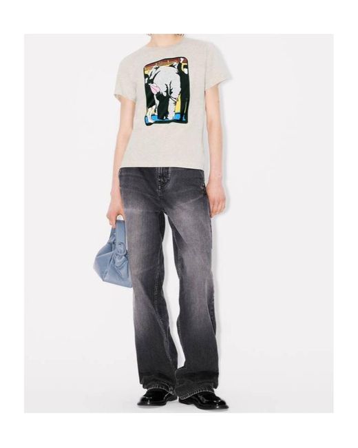 KENZO Gray Elephant-Print Cotton Top