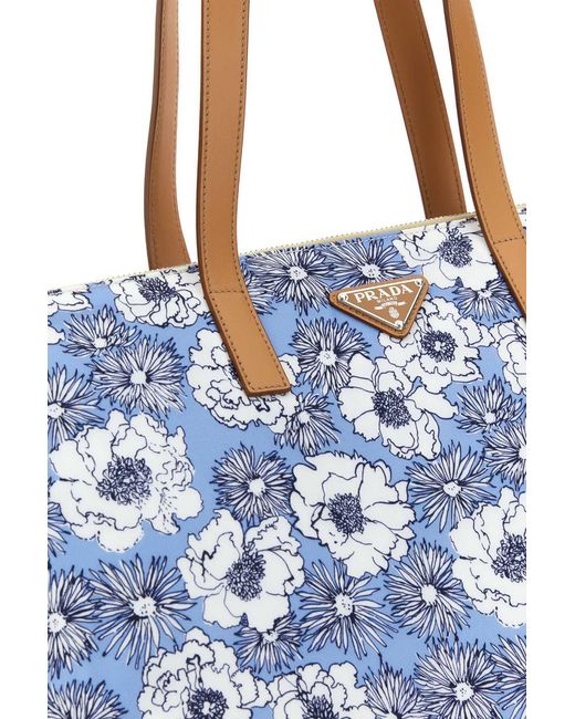 Prada Blue Printed Re-Nylon Tote Bag for men