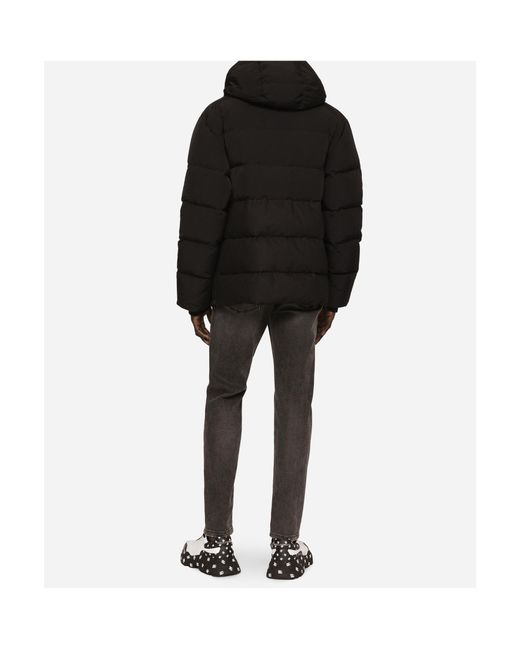 Dolce & Gabbana Black Hooded Quilted Coat for men