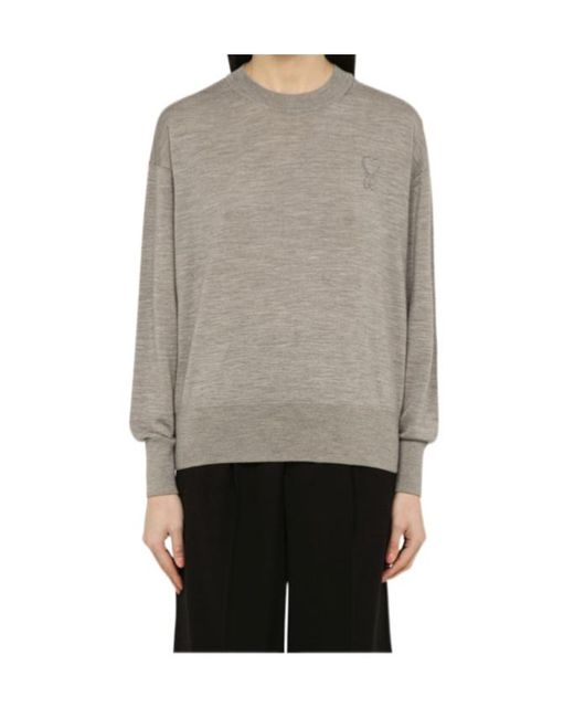 AMI Gray Ami De Coeur Wool Jumper