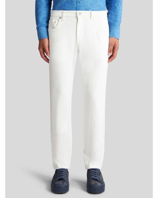 Etro White Logo Patch Straight Leg Jeans for men