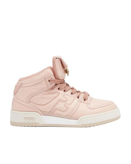 Fendi Pink Logo Embossed High-Top Sneakers