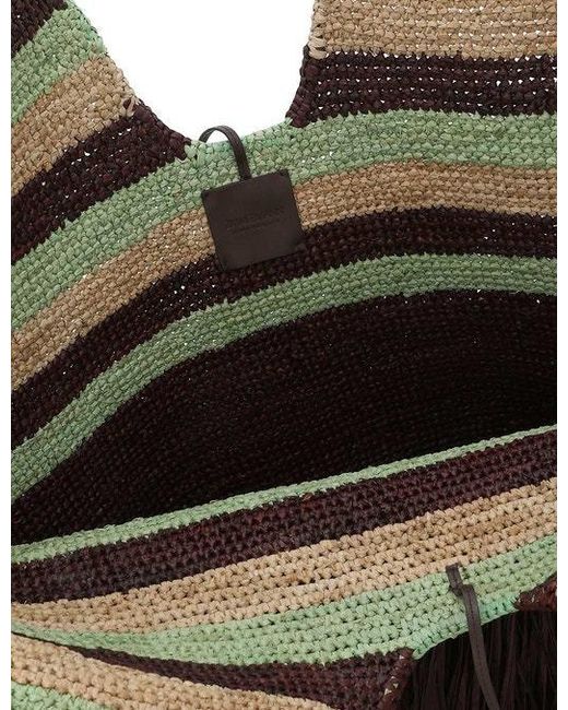 Zimmermann Brown Large Goldentime Striped Fringed Tote Bag