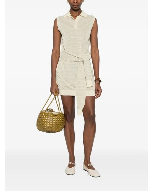Nanushka Natural Mila Striped Knitted Polo Dress