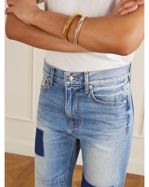 Veronica Beard Blue Dylan High-Rise Wide-Leg Patchwork Jeans