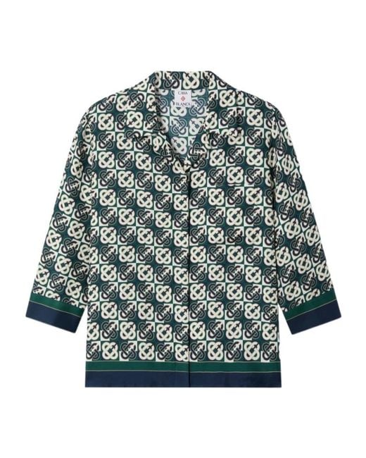 Casablanca Green Check Monogram Pyjama Long Sleeve Silk Shirt