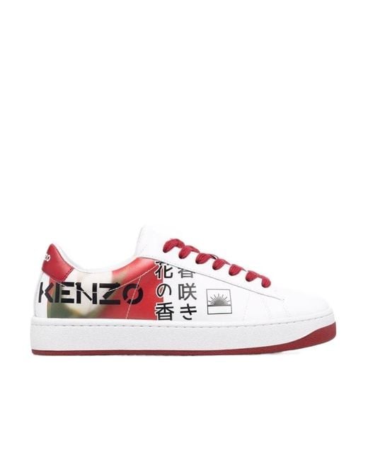 KENZO White Kourt Logo-Print Sneakers