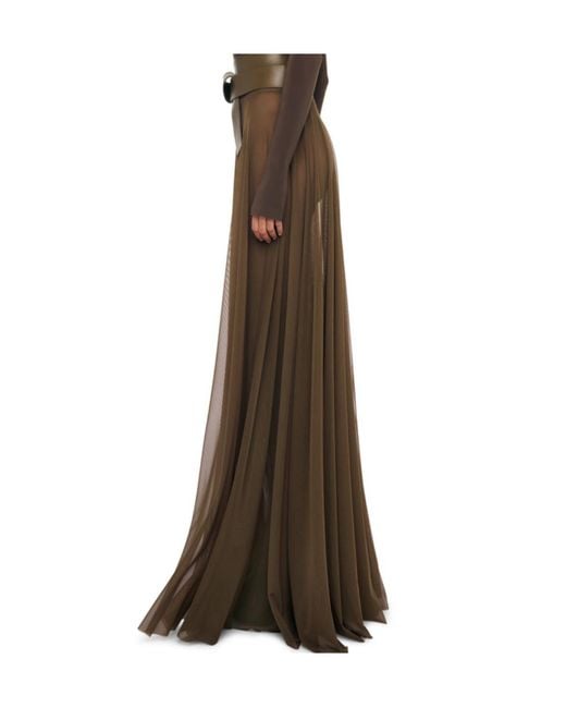 Norma Kamali Brown Pleated Semi-Transparent Skirt