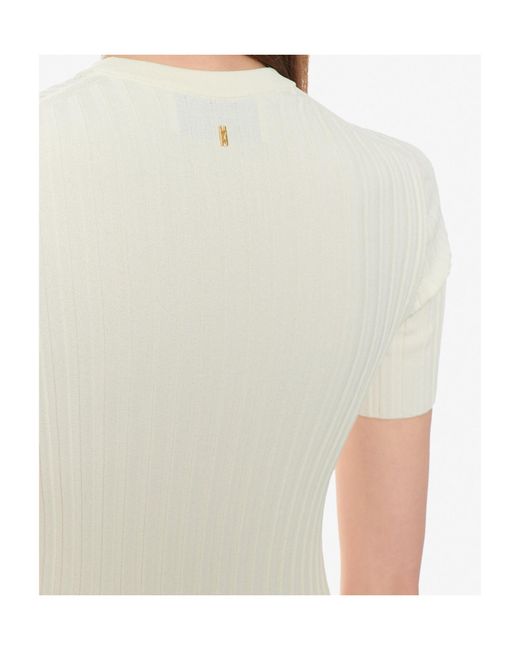 AMI White Ami Ribbed Short-Sleeve Knitted Top