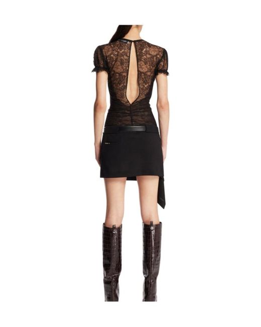 The Attico Black The Lace Detailed Belted Waist Dress
