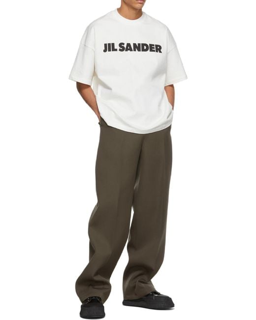 Jil Sander White Logo Printed Crewneck T-Shirt for men