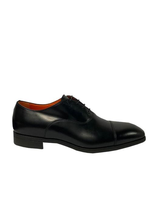 Santoni Black Almond-Toe Lace-Up Leather Shoes for men