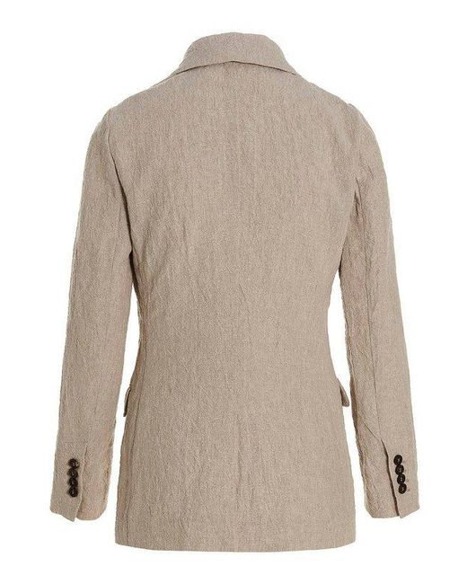 Brunello Cucinelli Natural Crinkled Single-Breasted Linen Blazer