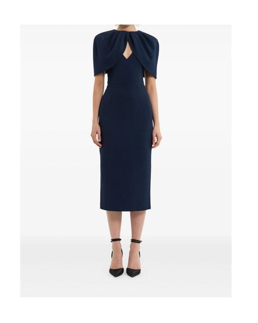 Rebecca Vallance Blue Petal-Sleeve Draped Midi Dress