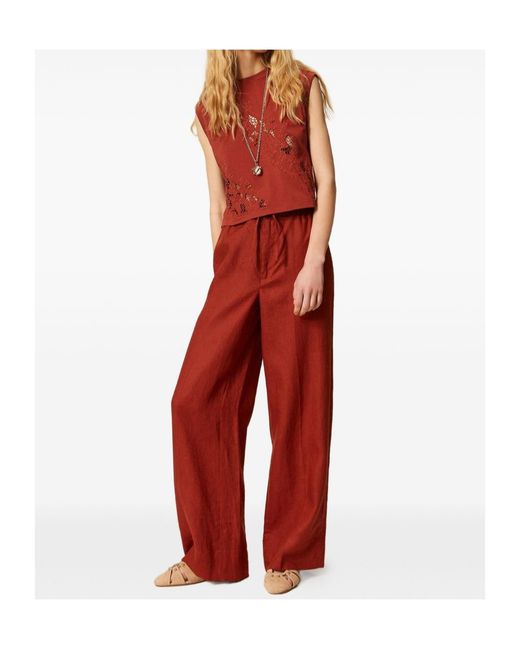 Twinset Red Broderie Sleeveless Top