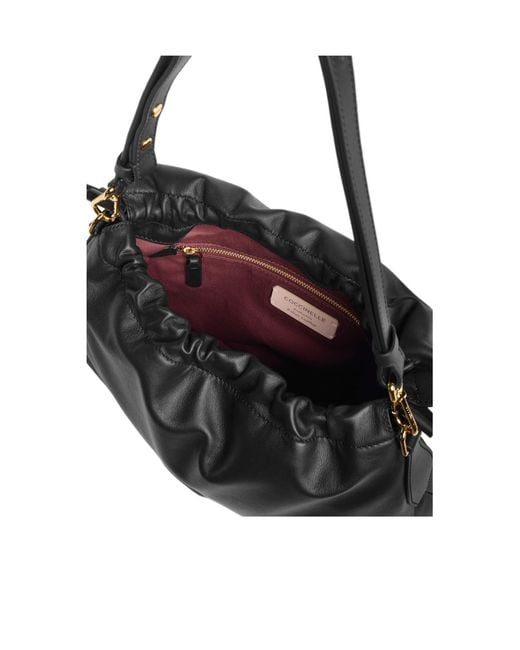 Coccinelle Black Ruffled Flap Shoulder Bag
