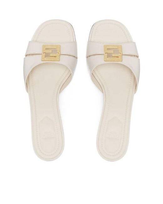 Fendi Natural Ffold Logo Plaque Sandals