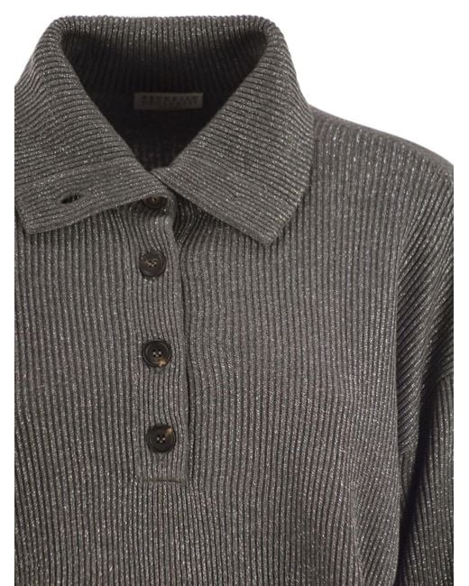 Brunello Cucinelli Gray Lurex Detailed Jumper