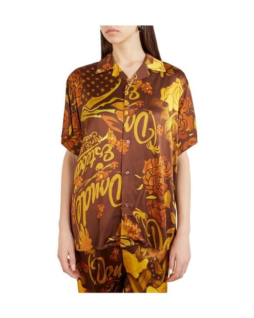 Donde Esteban Orange Printed Stretch-Satin Shirt