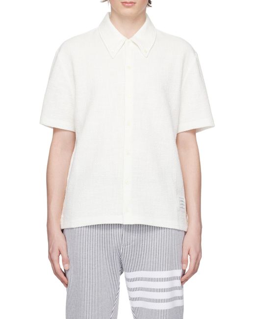 Thom Browne White Tweed Short-Sleeve Polo Shirt for men