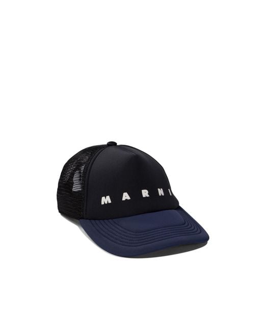 Marni Blue Logo Printed Quilted Cap for men