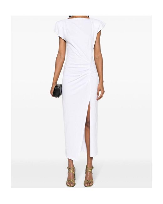 Isabel Marant White Nadela Ruched Detailed Midi Dress