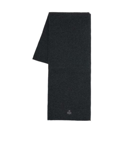 Isabel Marant Black Logo Embroidered Ribbed Scarf