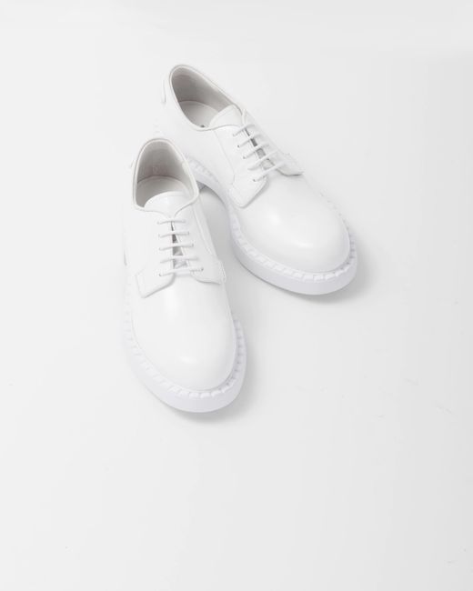 Prada White Brushed-Leather Derby Shoes