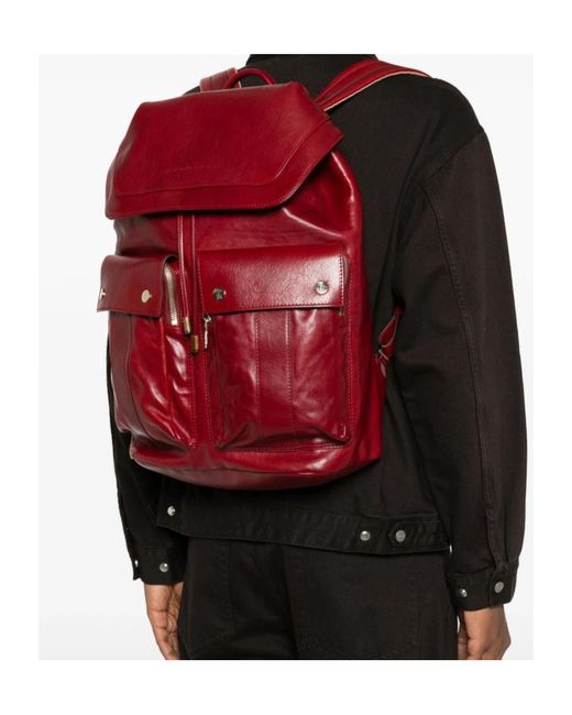 Brunello Cucinelli Red Leather Flap-Top Backpack for men