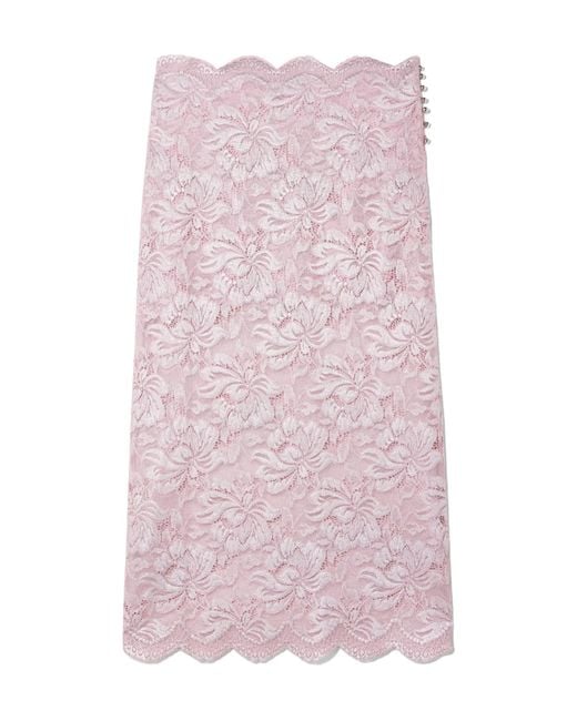 Rabanne Pink Scalloped Edge Midi Lace Skirt