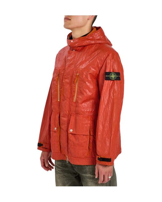 Stone Island Orange Slick Hooded Nylon-Tela Jacket for men