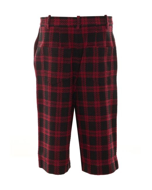 Pinko Red Check-Pattern Knee-Length Shorts