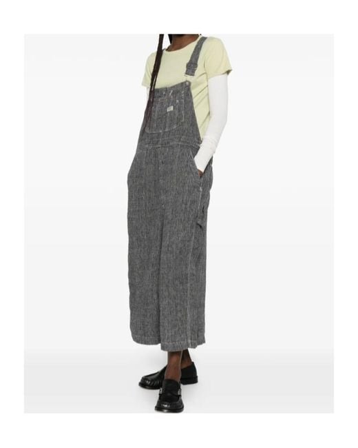 R13 Gray Button Bib Overall
