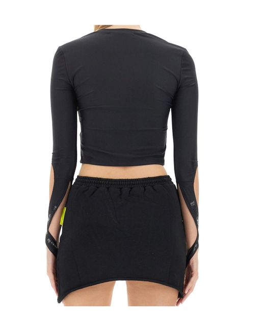 Barrow Black Cropped Split-Sleeve T-Shirt