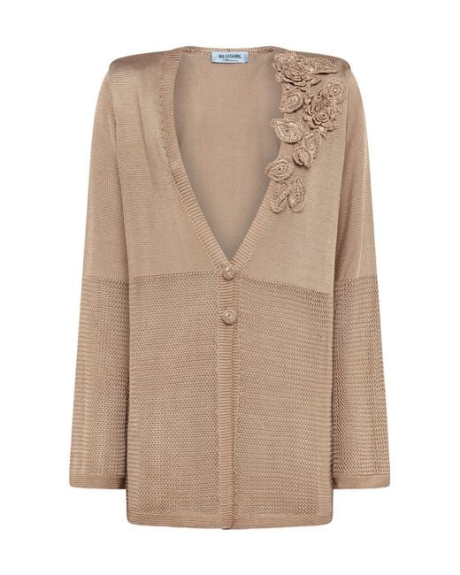 Blugirl Blumarine Natural Floral Knit Cardigan