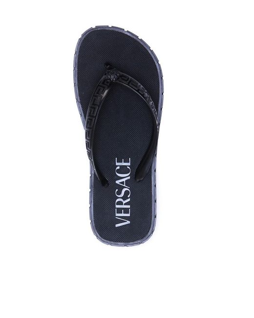 Versace Blue Greca-Motif Flip Flops