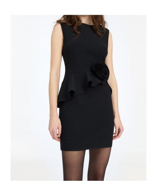 ROTATE BIRGER CHRISTENSEN Black Floral-Appliqué Peplum-Hem Mini Dress