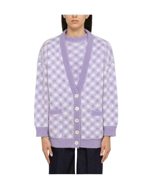 Alessandra Rich Purple Checked V-Neck Cardigan