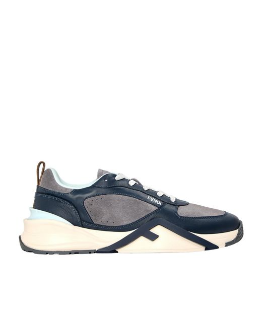 Fendi Blue Color Blocked Low Top Trainers for men