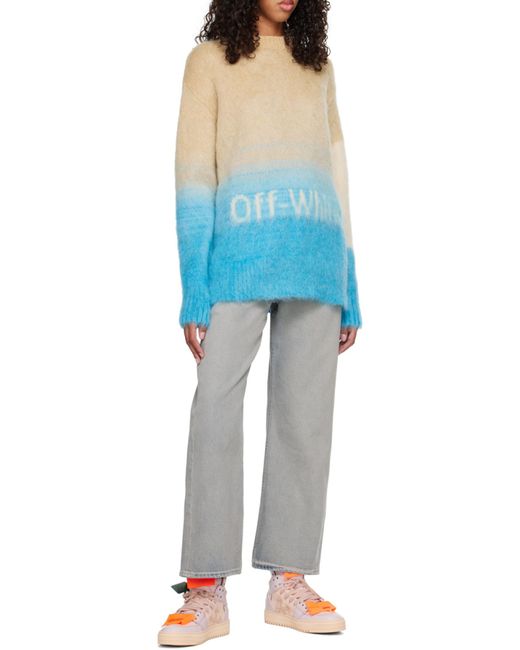 Off-White c/o Virgil Abloh Blue Helvetia Logo Intarsia-Knit Jumper