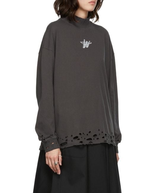 we11done Black Distressed-Hem Sweatshirt for men